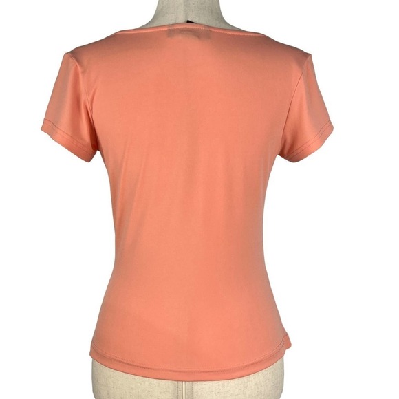 BRIGGS NEW YORK SHORT SLEEVE COWL NECK STRETCH PULLOVER KNIT TOP PEACH SMALL EUC - Picture 5 of 8